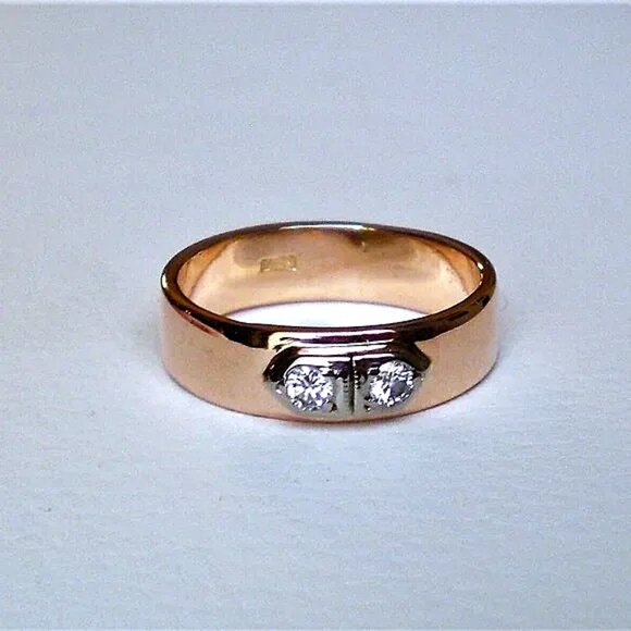 Vintage Russian USSR Solid 14K Rose Pink White Gold Diamond Wedding Band Ring